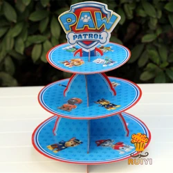 Paw Patrol-suministros de decoración para fiesta de cumpleaños para niños, soporte para pastel canino con dibujos animados de Anime, Spin Master, soporte para pastel de tres niveles