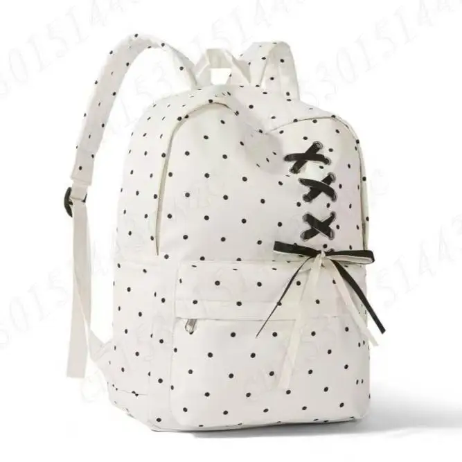 

Polka Dot Backpack Ribbon Bow Designer Korean Girl Backpack Lightweight Junior High School Bag Students Travel Backpack Mochila