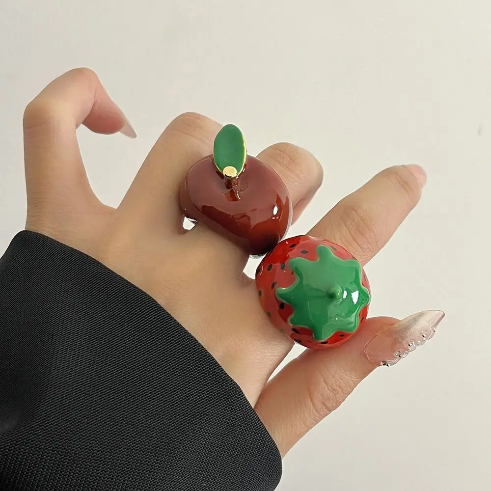 Vintage rood emaille druppelolie aardbei grote ring schattig zoet delicaat dikke Y2K sieraden nieuw ontwerp voor vrouwen ﻿