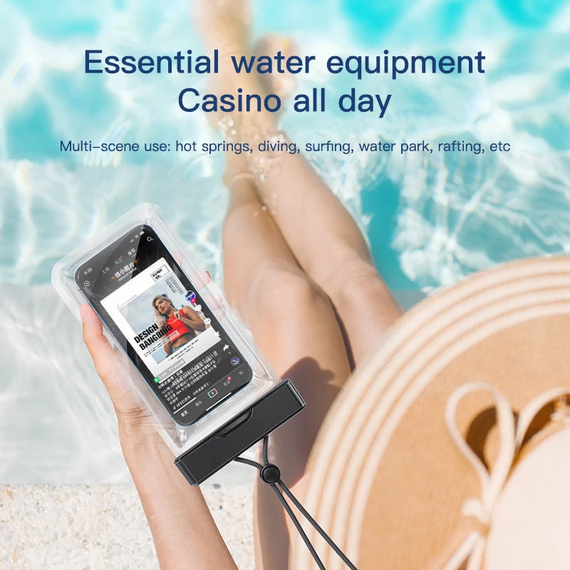 حقيبة هاتف مقاومة للماء ذات نافذة شفافة - حافظة تعمل باللمس للصور تحت الماء والسباحة والتجديف (iPhone وHuawei وXiaomi وAndroid