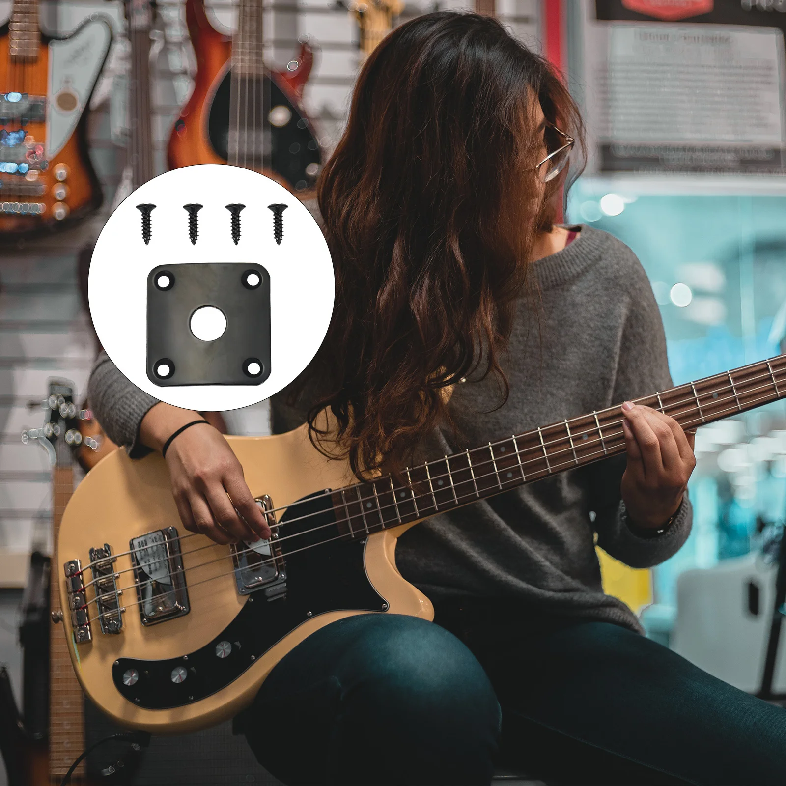 

Square Metal Electric Guitar Jack Plate Replacement Curved Output Socket Plate Durable Guitar Part Electric Bass Part