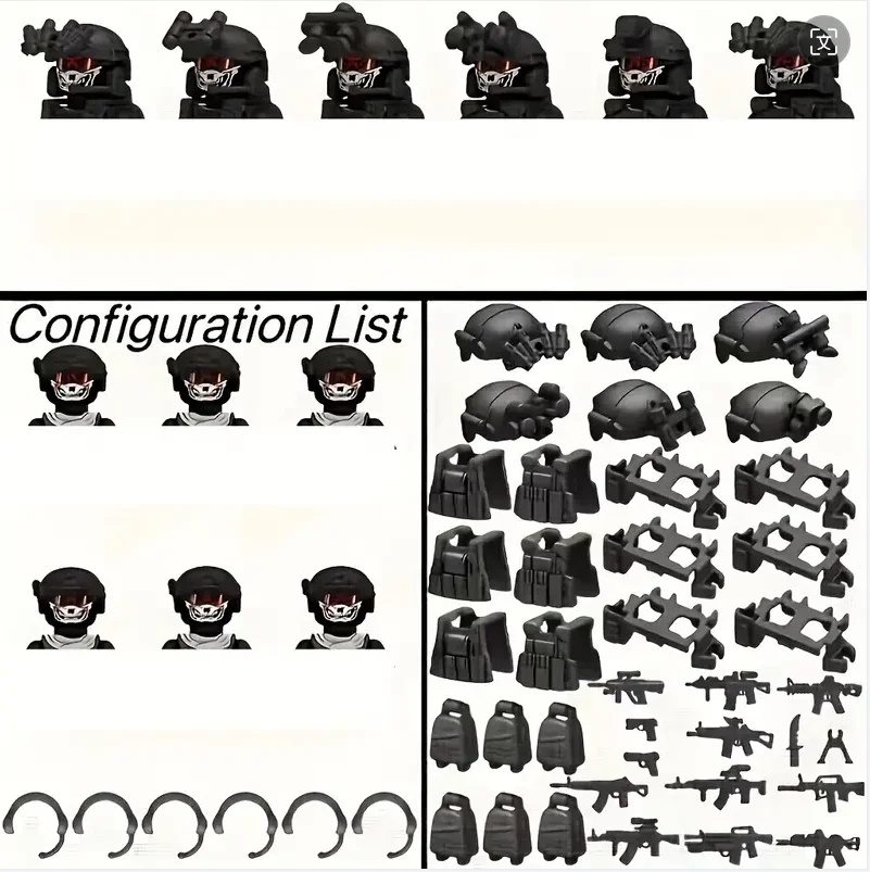 6pcs/set Ghost Commando Special Forces Building Blocks Army Soldier Figures Military Weapon Vest Bricks Accessories Kids Toys