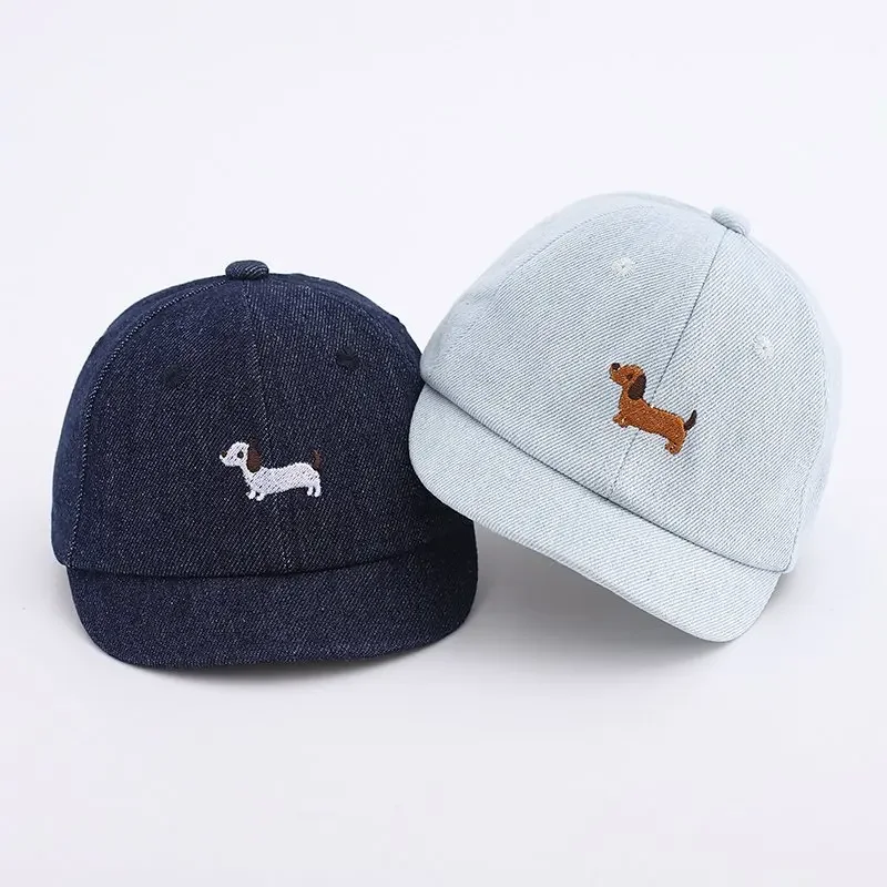 Cute Dog Embroidery Baby Baseball Cap Summer Short Brim Baby Boy Girls Duck Tongue Cap Kids Casual Sunshade Peaked Hats