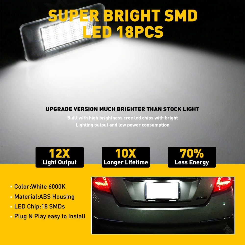 日産セントラ/ヴァーサセダン（2019-2021）/ローグ用ナンバープレートライト、6000KホワイトLED、2個セット、12V、超高輝度