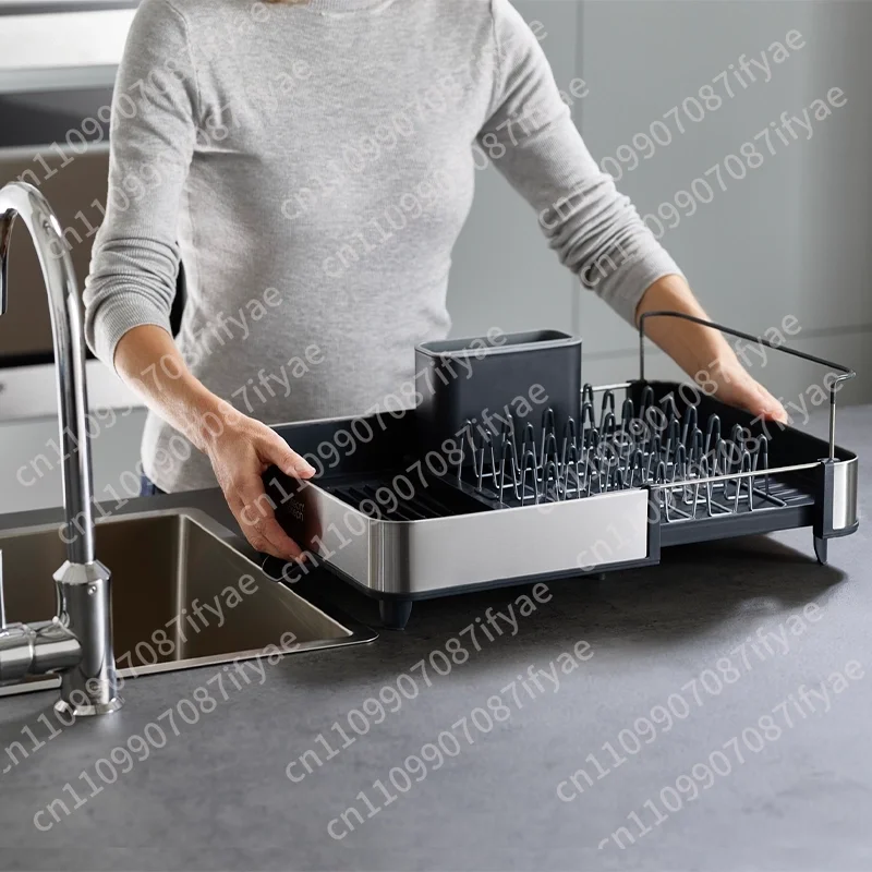 Kitchen Drainage  Rack  Drying Rack Cupboard Storage Cutlery Rack Adjustment Automatic Pull-out Water