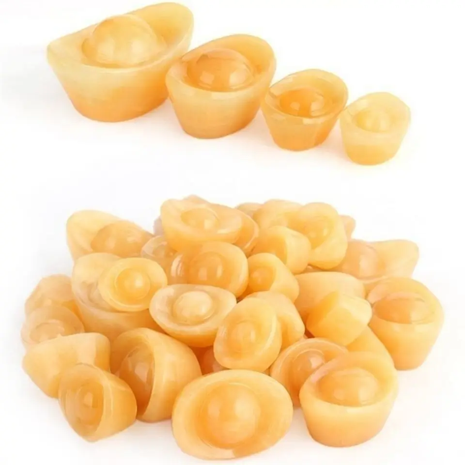 6PC Natural yellow jade Gold ingot hand carved quartz specimen healing