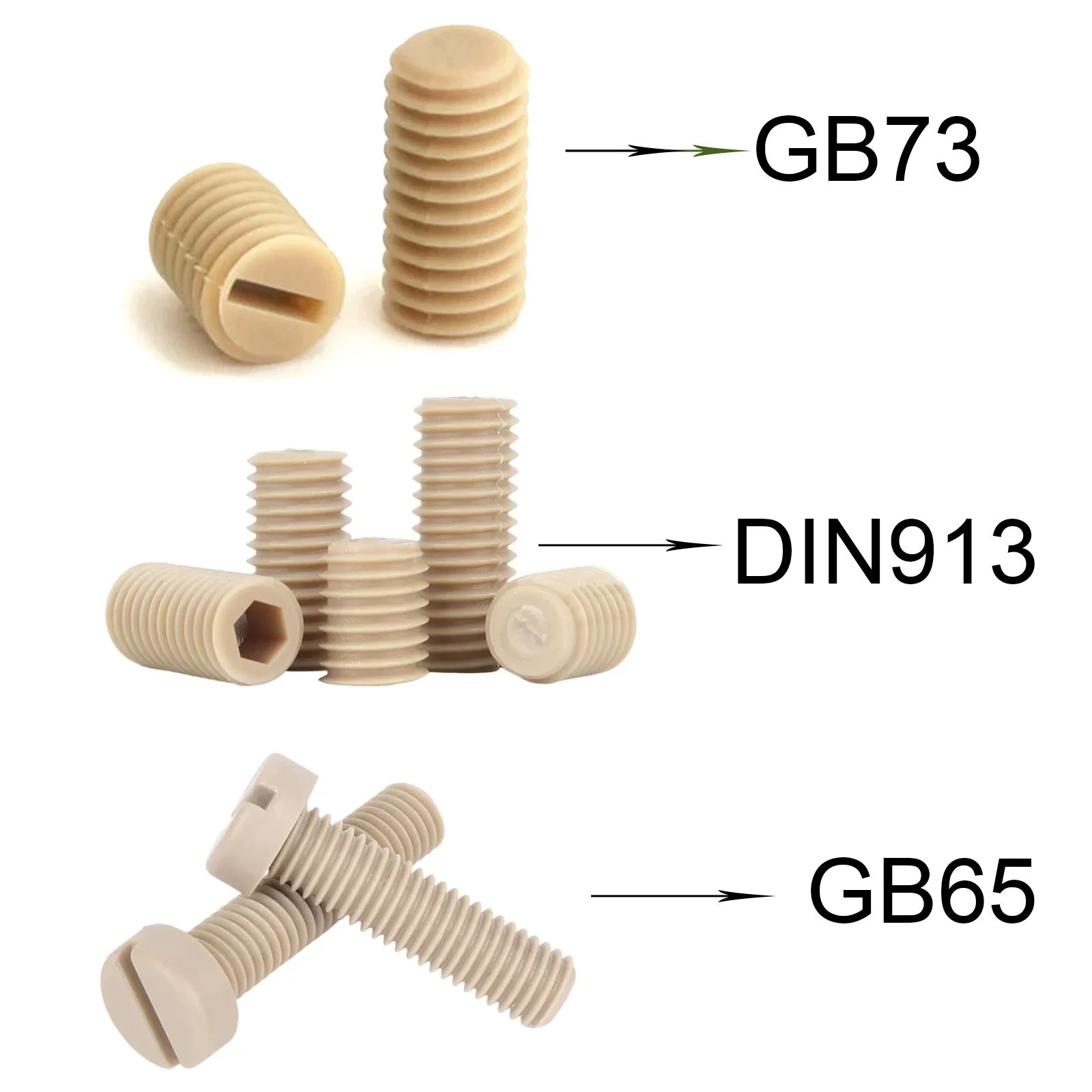 1/2/5pcs PEEK GB73 DIN913 GB65 M4 M5 M6 M8 M10 Slotted Round Socket Flat Head High-temperature Resistant Plastic Set Screw Bolt