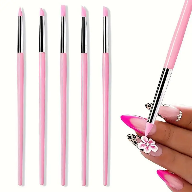 5 Stück/Set Professionelle DIY-Maniküre-Werkzeuge, Silikon-Nagelbürste, UV-Gel-Lackspitze, 3D-Bild, DIY-Punktierstift, Lackierpinsel – Detail 3