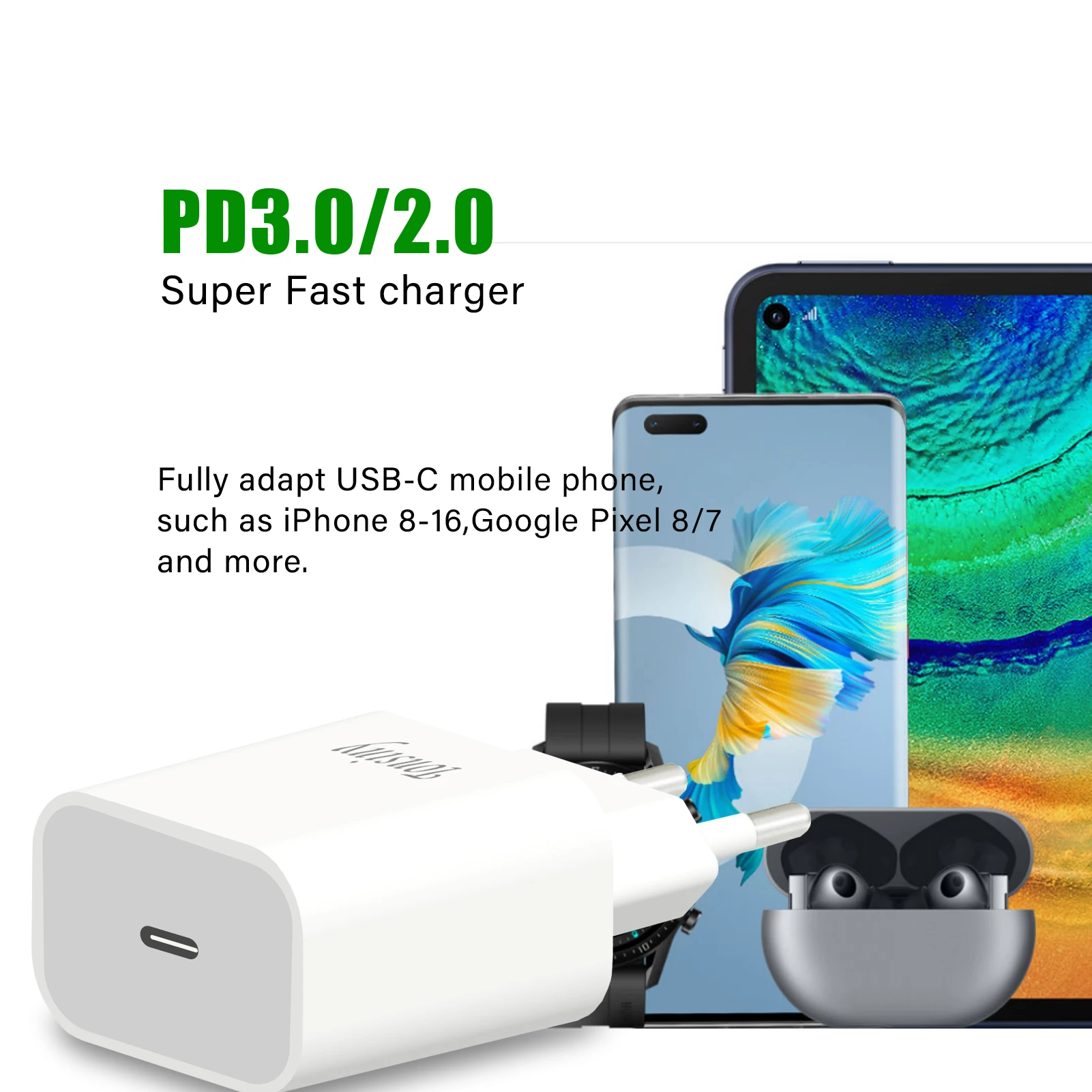 Usb c fast charger for iPhone 16 15 14 13 12 11 pro max plus apple adapter PD 27W Type C Wall Phone Charger for Google Pixel 8 image 6