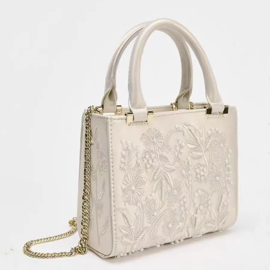 

Fashion Floral Embroidery Square Bag High Quality Tote Bag Large Capacity Women's Handbag Lady Purse Shoulder Crossbody Bags NEW