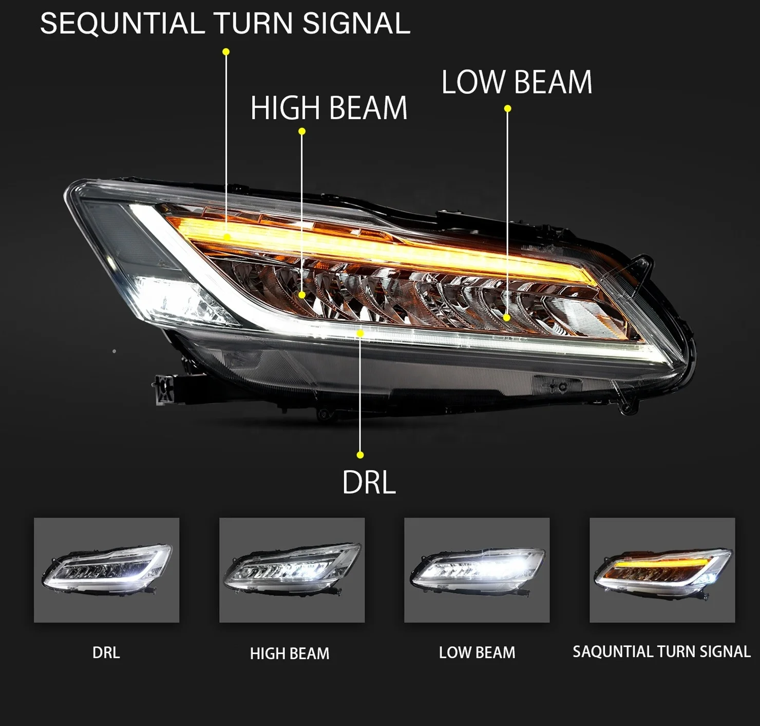 FDS hot selling auto Full LED Headlights For Honda Accord  2013-2017 Head lights head lamps plug and play