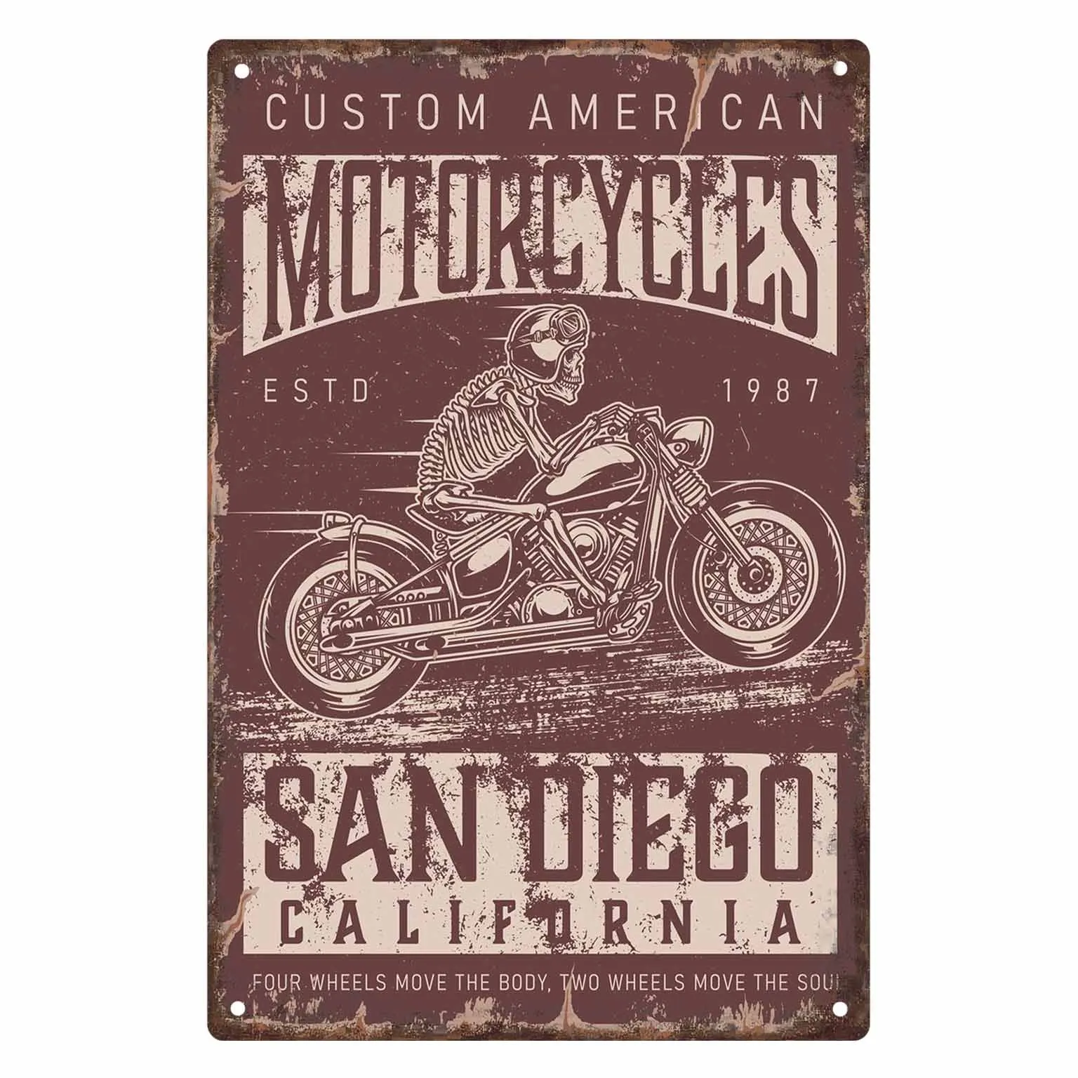 2D FLAT 1pc Custom American Motorcycles San Diego California Vintage Metal Wall Sign Decoration for Home Cafe Garage And Garden