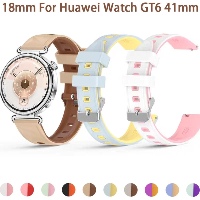 Silberne Schnalle 18mm Sport-Silikonarmband für Huawei Watch GT6 41mm Band für GT4 GT5 41mm Offizielles 1:1 Armband Uhrenarmbänder
