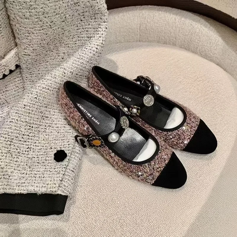 

Women's Mary Jane Shoes Exquisite Metal Decoration Casual Shoes for Woman French Style Flat Shoe Designer Shoes Zapatos De Mujer