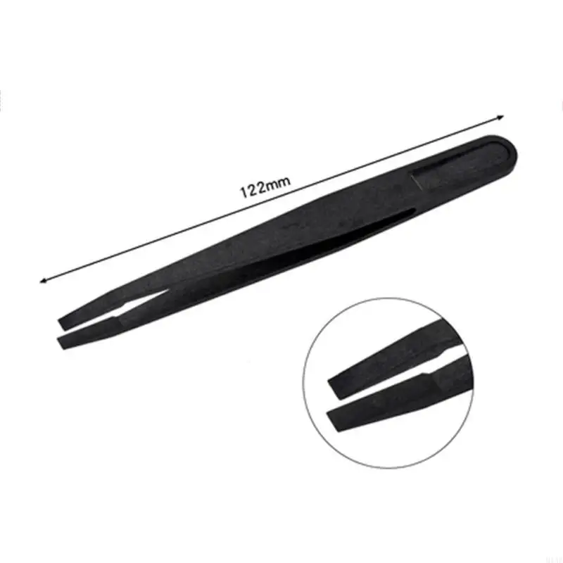 91AF Anti-static DIY Crafts Hand Clip Black Carbon Fiber Plastic Tweezers