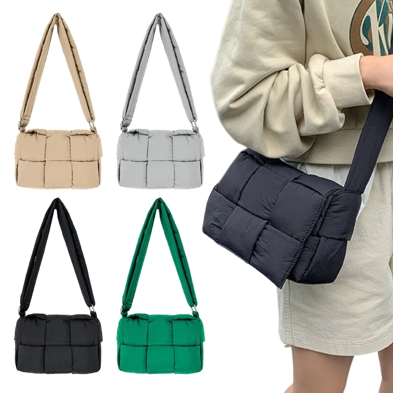 E74B Contemporary Cotton Space HandbagsLarge Puffer Woven Shoulder Bag for Women