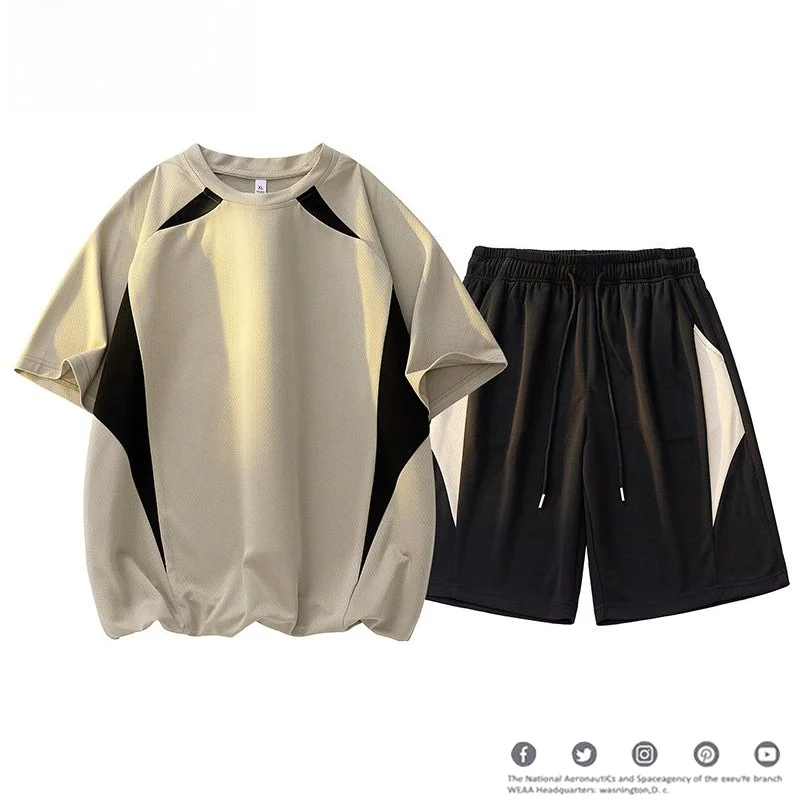 

Новый летний мужской комплект: футболка с коротким рукавом и баскетбольная форма, повседневный универсальный тонкий свободный модный комплект из 100% полиэфирного волокна