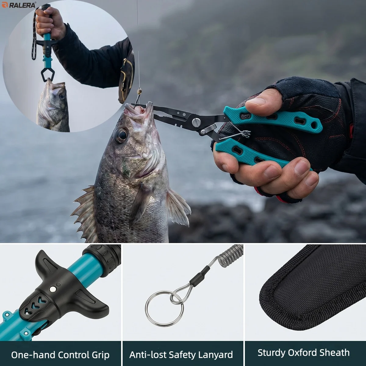 RALERA Saltwater Resistant Fishing Gear Tackle Kit: Fishing Pliers, Fillet Knife, Fish Lip Gripper,  Braid Scissors, Line Cutter view 2