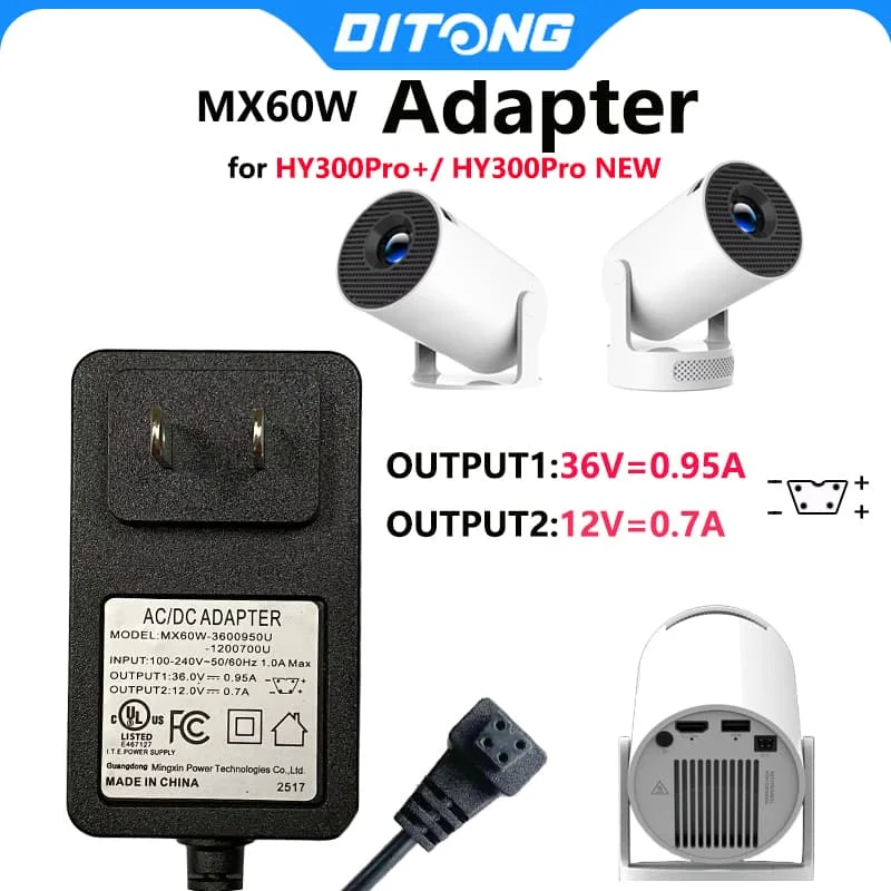 DITONG Projector Power Cord 1m/3m Power Adapter 36V Suitable for Magcubic HY300pro Pro+ Projector Accessories UK US EU AU
