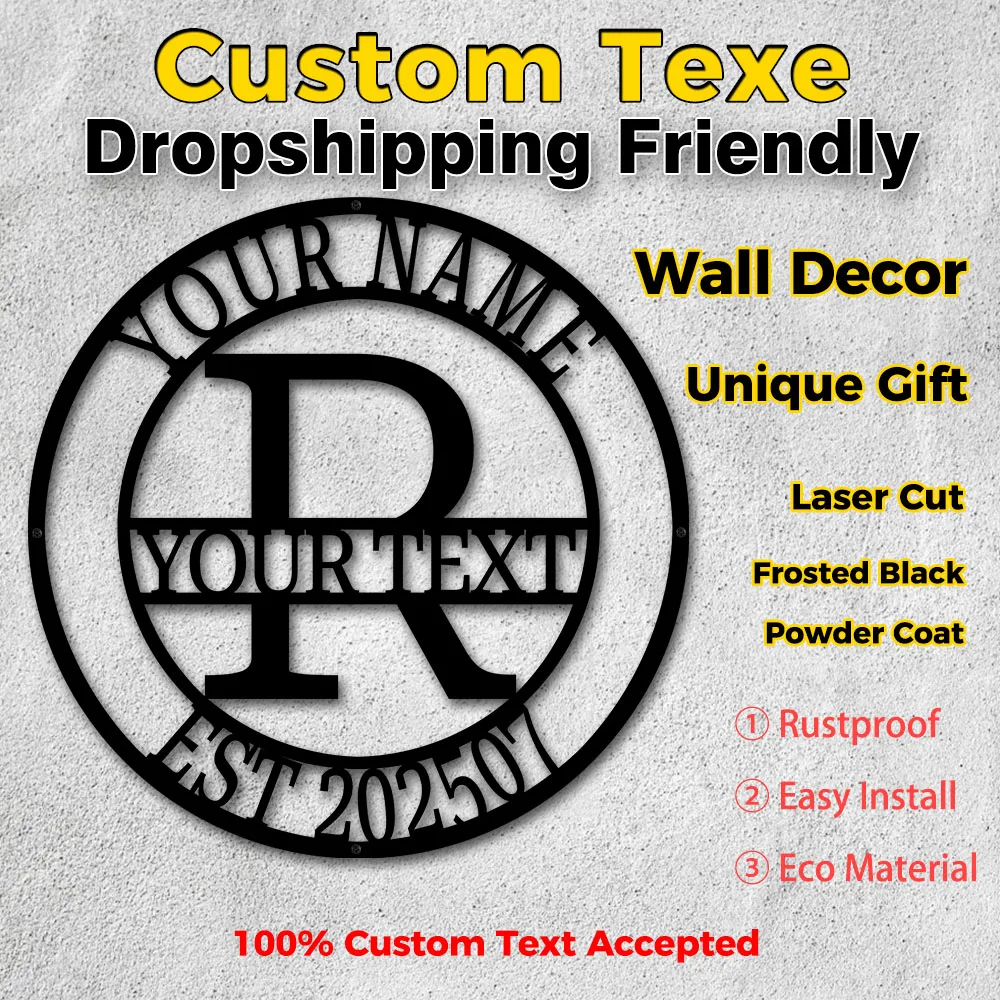 

Custom Metal Wall Sign Personalized Name 3 Text Areas Round Black Cutout Decor 30x30cm/40x40cm Dropshipping Friendly