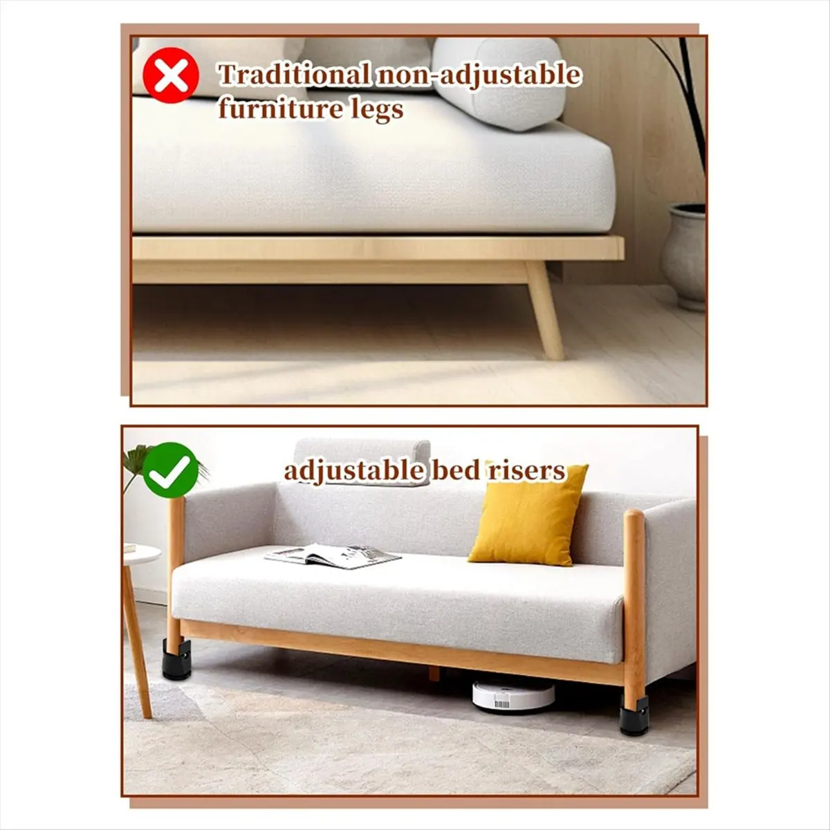Exquisite- Bed Risers Adjustable Furniture Risers,Table Desk Chair Risers with Clamp, Bed Frame Risers Height Adjustable Black