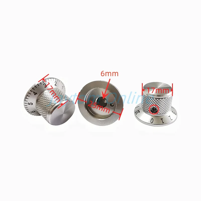 2pcs Silver Aluminum Alloy Potentiometer Switch Cap Volume Audio Electric Guitar Bass Knobs Screw Type 25 X 17mm With Screw