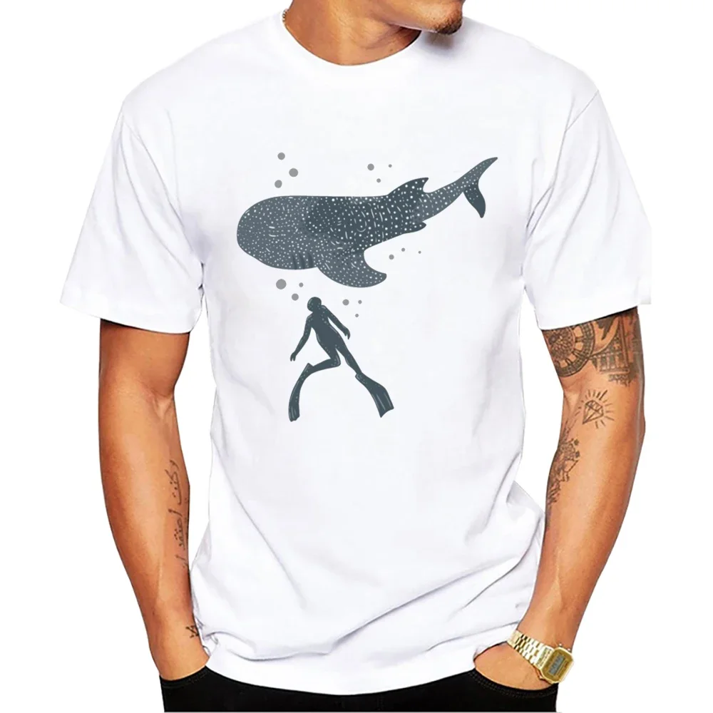 TEEHUB-T-Shirt à Manches Courtes et Col Rond pour Homme, Streetwear avec Requin Baleine, Imprimé Animal de Mer