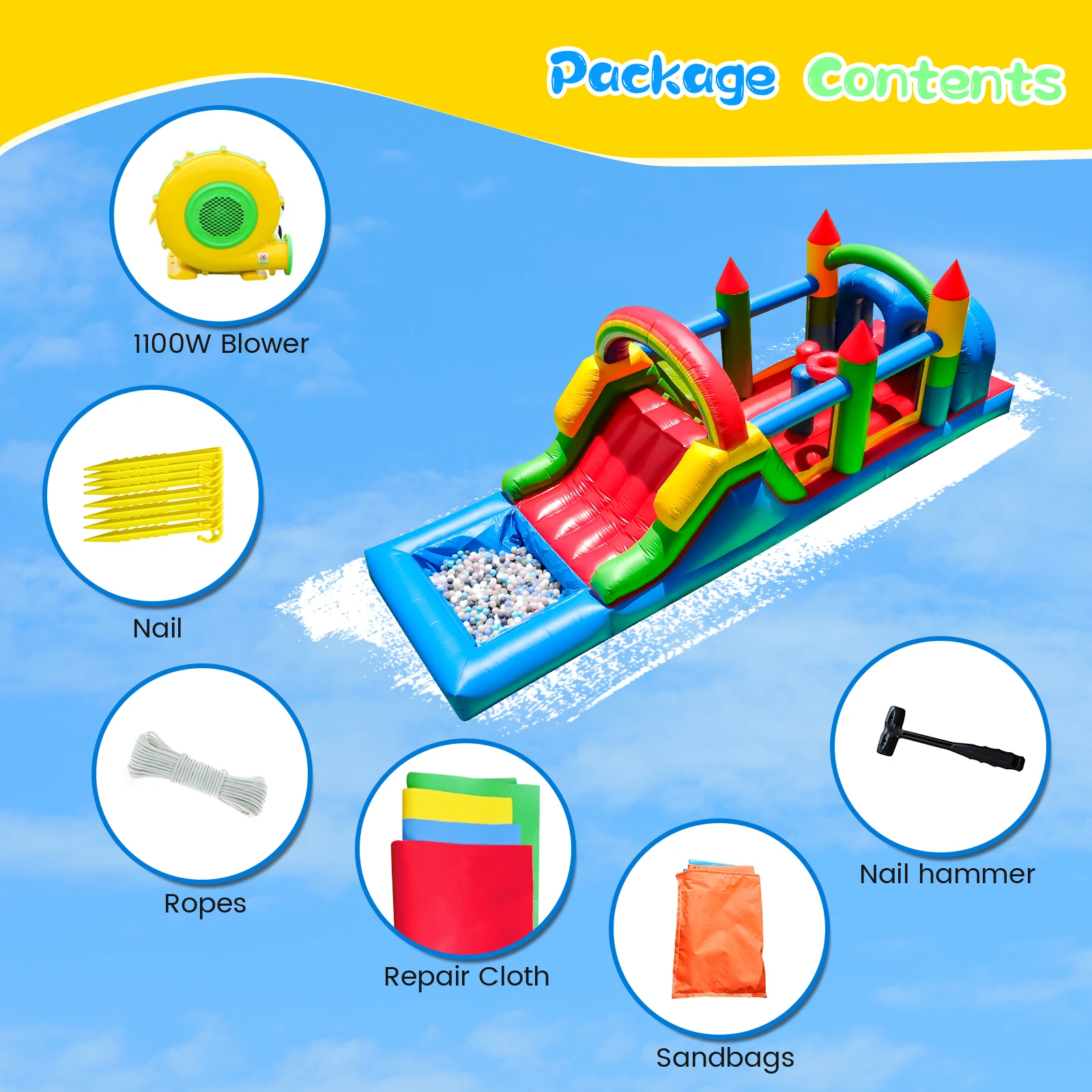 Maison gonflable de rebond de cours d'obstacles de qualité commerciale de 7.6x2.4x2.5m pour les enfants Parc pour enfants aire de jeux pour enfants