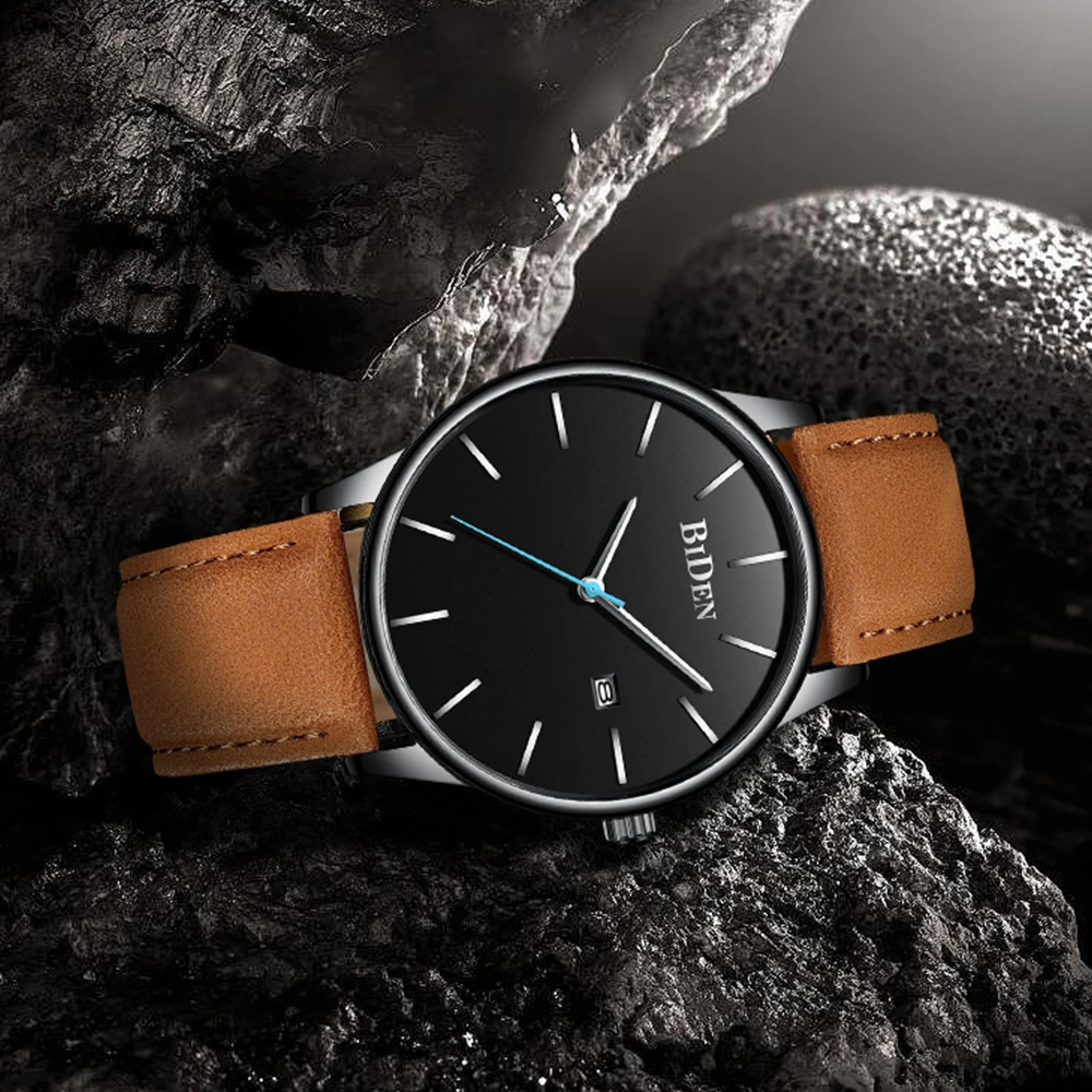 BIDEN orologio da uomo impermeabile Casual sport orologio al quarzo cinturino in pelle data automatica orologio originale