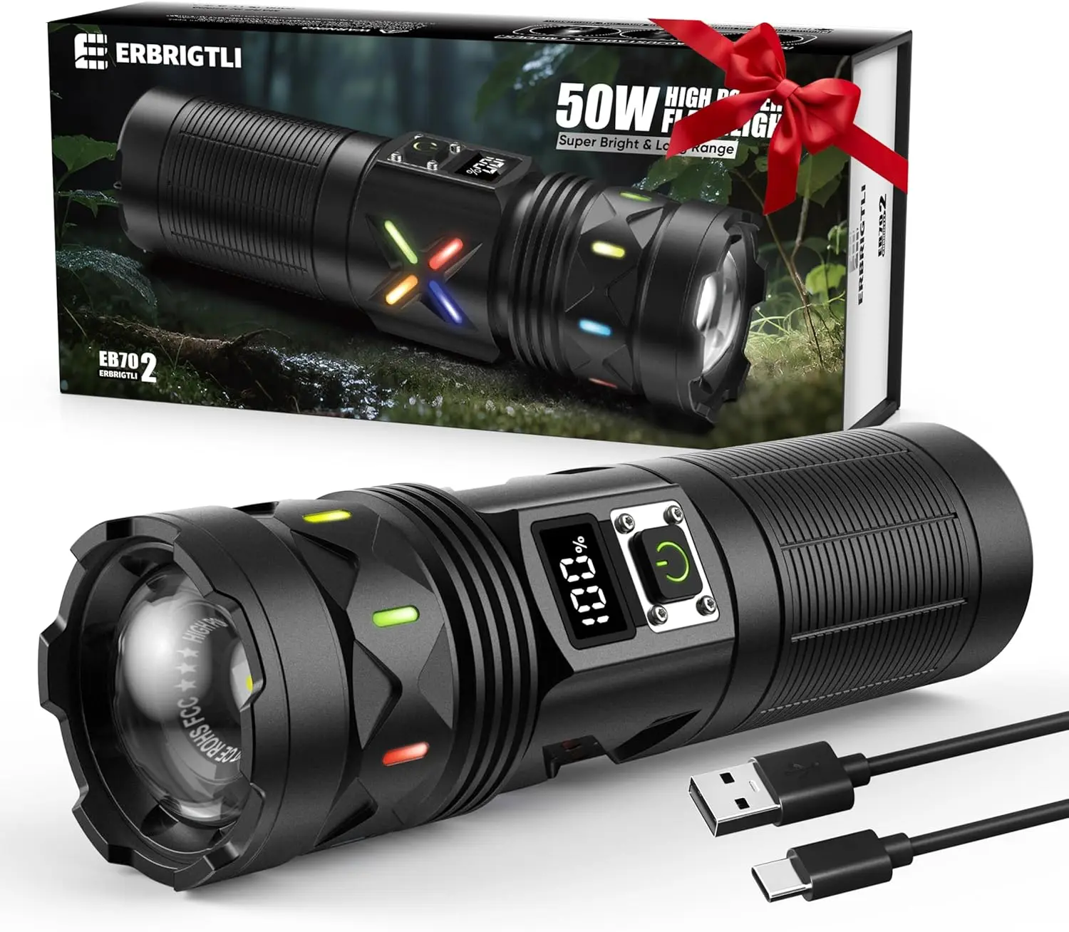 

Перезаряжаемый фонарик 10000 люмен, светодиод 50 Вт, время работы 15 часов, USB-C, масштабируемый, 3 режима