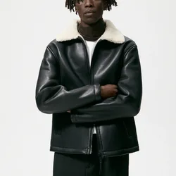 Winter lapel double-sided imitation leather jacket fur integrated thermal jacket