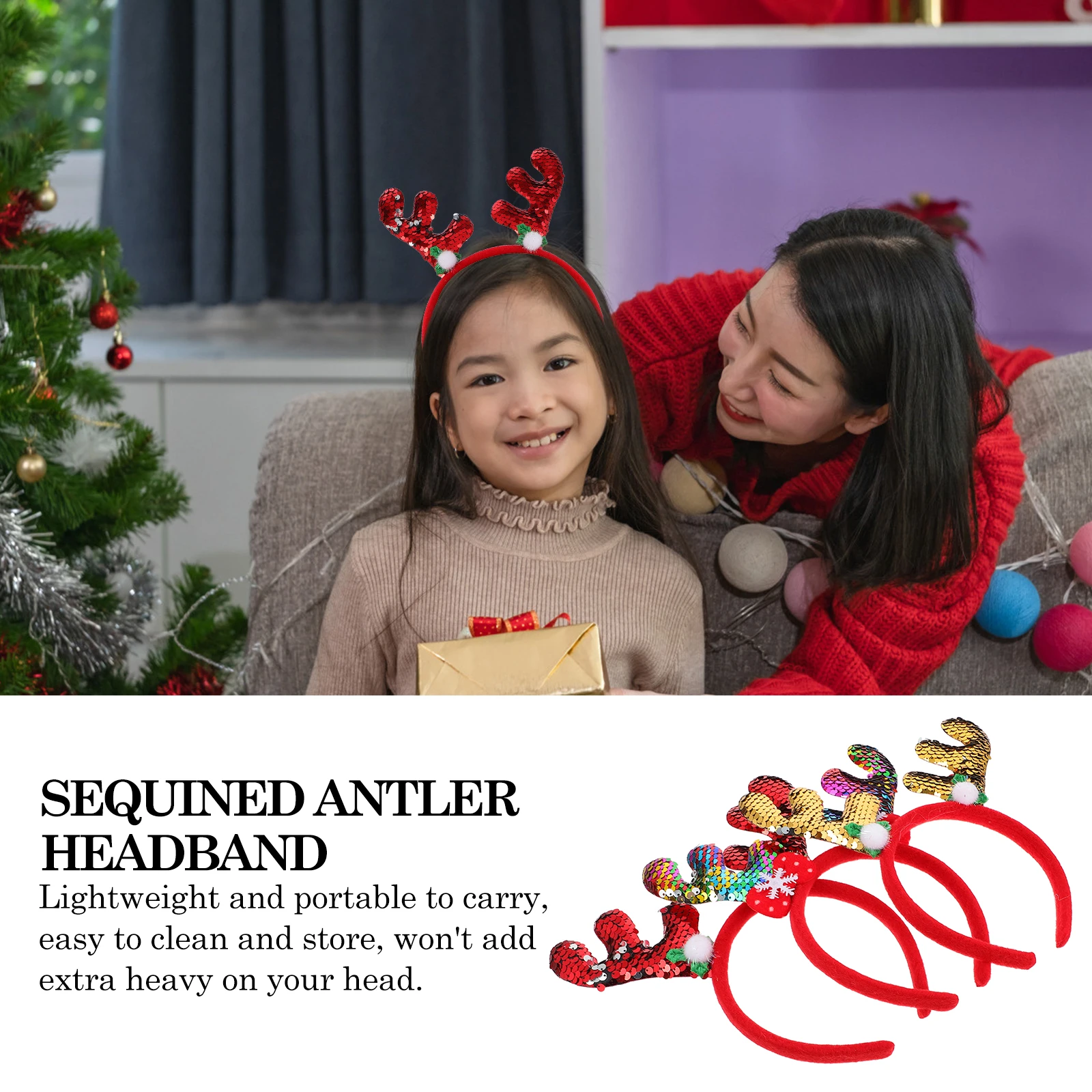 

3 Pcs Antler Headband Headwear Headbands Hair Dress Christmas Sequined Headdress Party Antlers