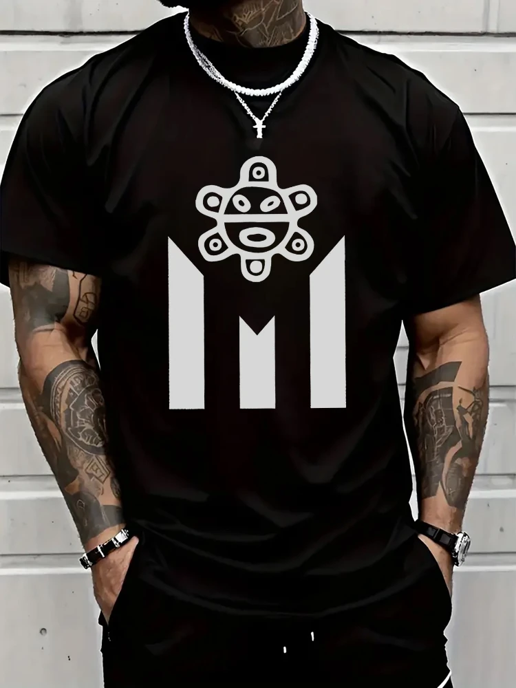 Men's 100% pure cotton Puerto Rican style white geometric T-shirt.
