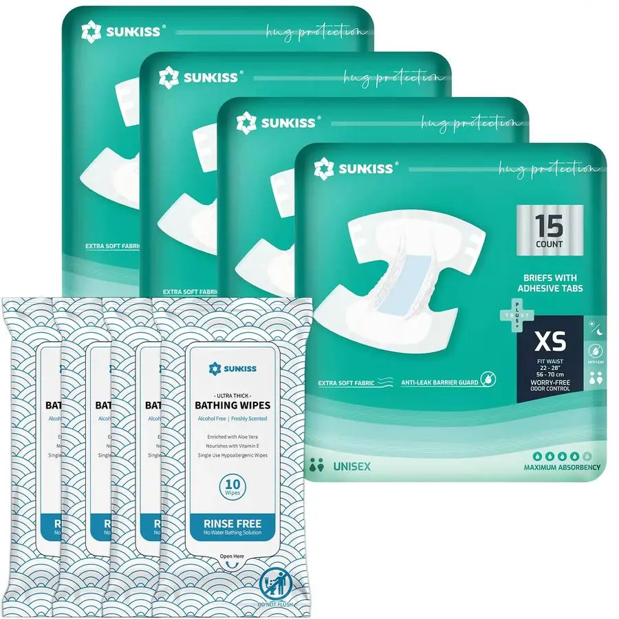 مناديل استحمام TrustPlus Bundle مع الألوة للبشرة الحساسة 40 قطعة، 8 × 12 أمبير SUNKISS TrustPlus حفاضات للبالغين مع أقصى قدر من الامتصاص #1
