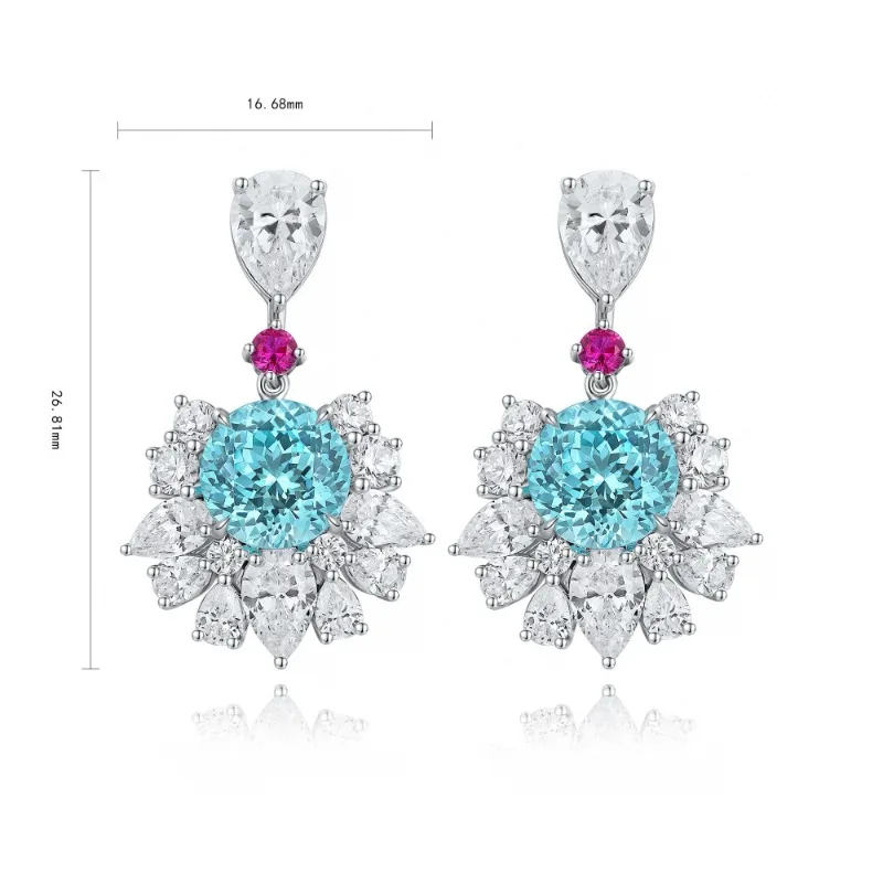 

Ruihe New Fashion 925 Silver 6.7ct Lab Grown Paraiba with Zirconia Gemstones Jewelry for Women Party Gifts Custom Earrings