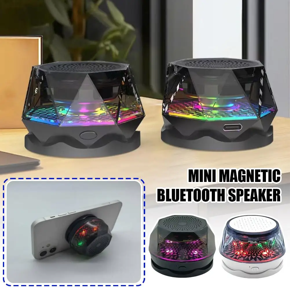 Magnetic Diamond Bluetooth Speaker Small Wireless Speaker RGB Color Light Portable Phone Stand for iPhone Android Pairing F2U6