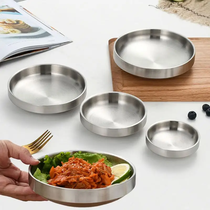 Flat Bottomed Stainless Steel Plate, Thickened Plate, Kitchen Dining Utensils, Seasoning, Cooking Noodle Bowl