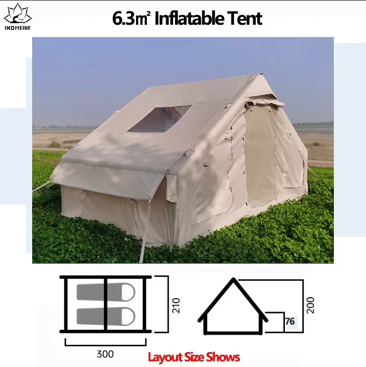 New 6.3㎡Inflatable Tent with Skylight & Chimney Opening for Outdoor Camping Full Set Sunscreen Overnight Rainproof Camp Marquee