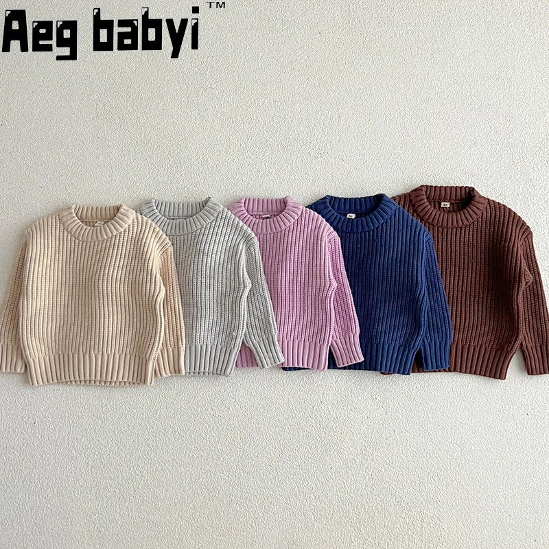 Autumn Winter Baby Boy Girl Pullover Sweaters Newborn Infant Solid Cotton Sweater Backing Shirt Children Knitted Kids Sweater