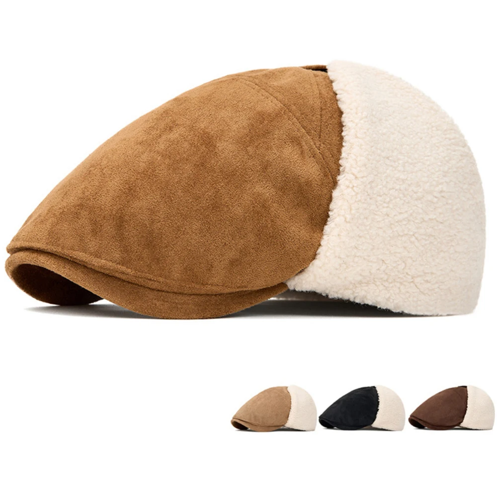 

HT5023 Кепка-берет Толстые теплые зимние шапки для мужчин и женщин Замшевый берет на флисовой подкладке Мужская женская кепка-ушанка Винтажные плоские кепки Ivy