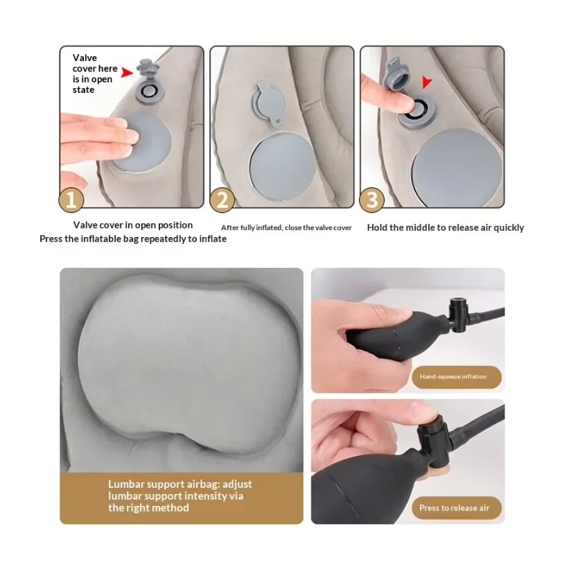 yesQuick Inflatable Lumbar Support Pillow Soft Portable Waist Cushion for Office Car Travel Relieve Lower Back Pain