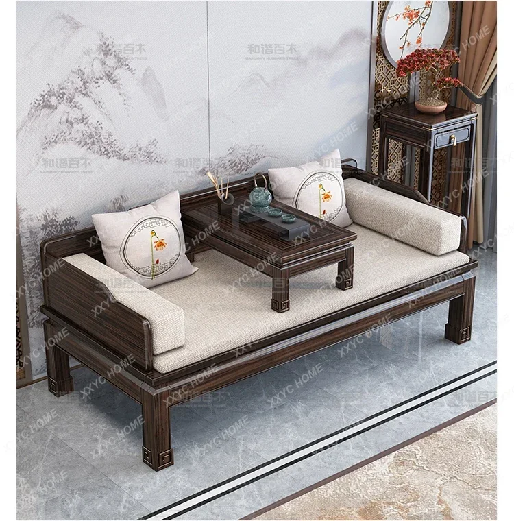 New Chinese Style Solid Wood Arhat Bed Push-Pull Retractable Sofa Chaise Longue