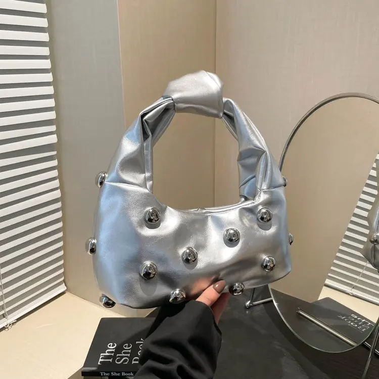 

Niche Luxury Chic Lady Rivet Shoulder Bag 2026 New Designer Half Moon Underarm Bags Fashion Retro High-end Women Handbags