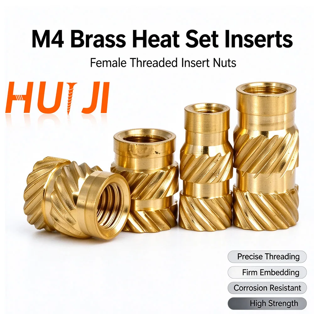100Pcs M4 Hot Melt Brass Insert Nut Double Twill Knurled Threaded Inserts Heat Embed Nut for 3D Printing Plastic Case Injection