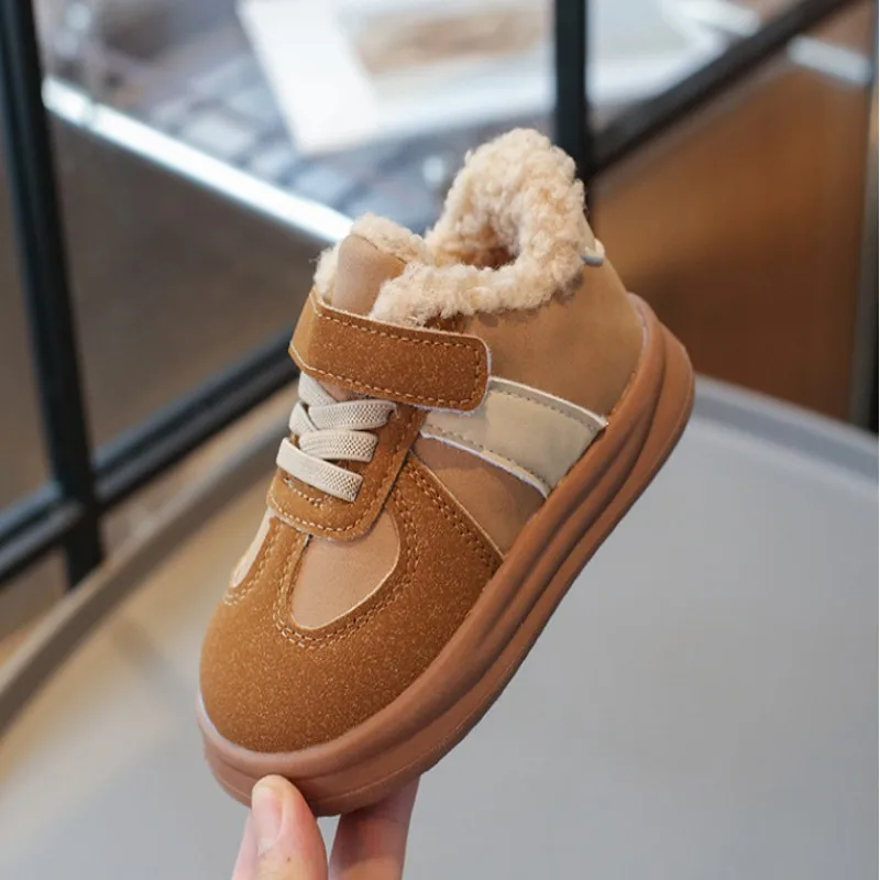 Winter New Children's Shoes with Velvet Warm Shoes Boys Girls Korean Edition 1-3 Year Old Baby Fashion Casual Board Shoes