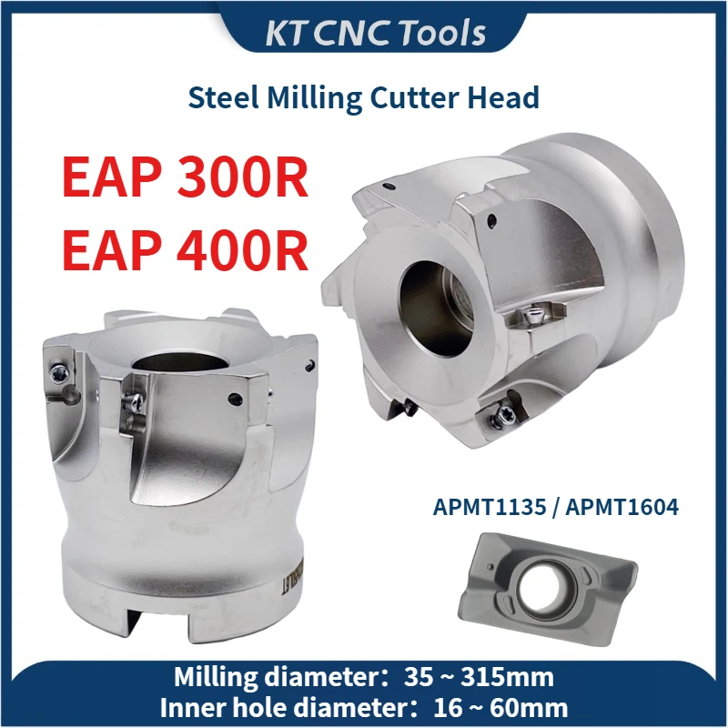 

EAP400R EAP300R 35 40 50 63 80 100 Steel cutter head 16 22 27 32 KM12 TRS6R 5R 8R 4T 5T 6T 8T For APMT1135 APMT1604 Inserts