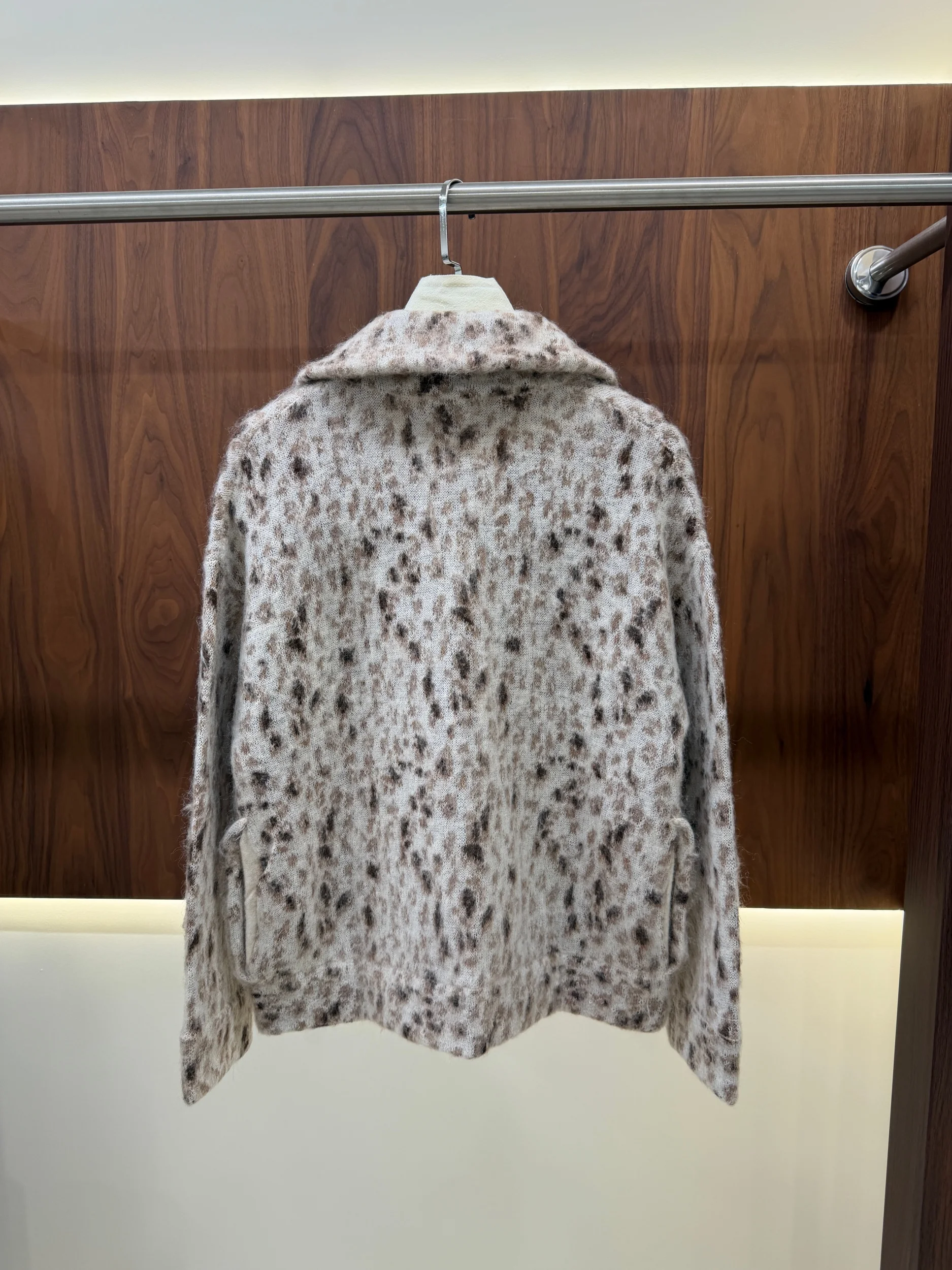 Women's Plush Leopard-Print Wool-Blend Short Jacket with Zip-Up Stand Collar