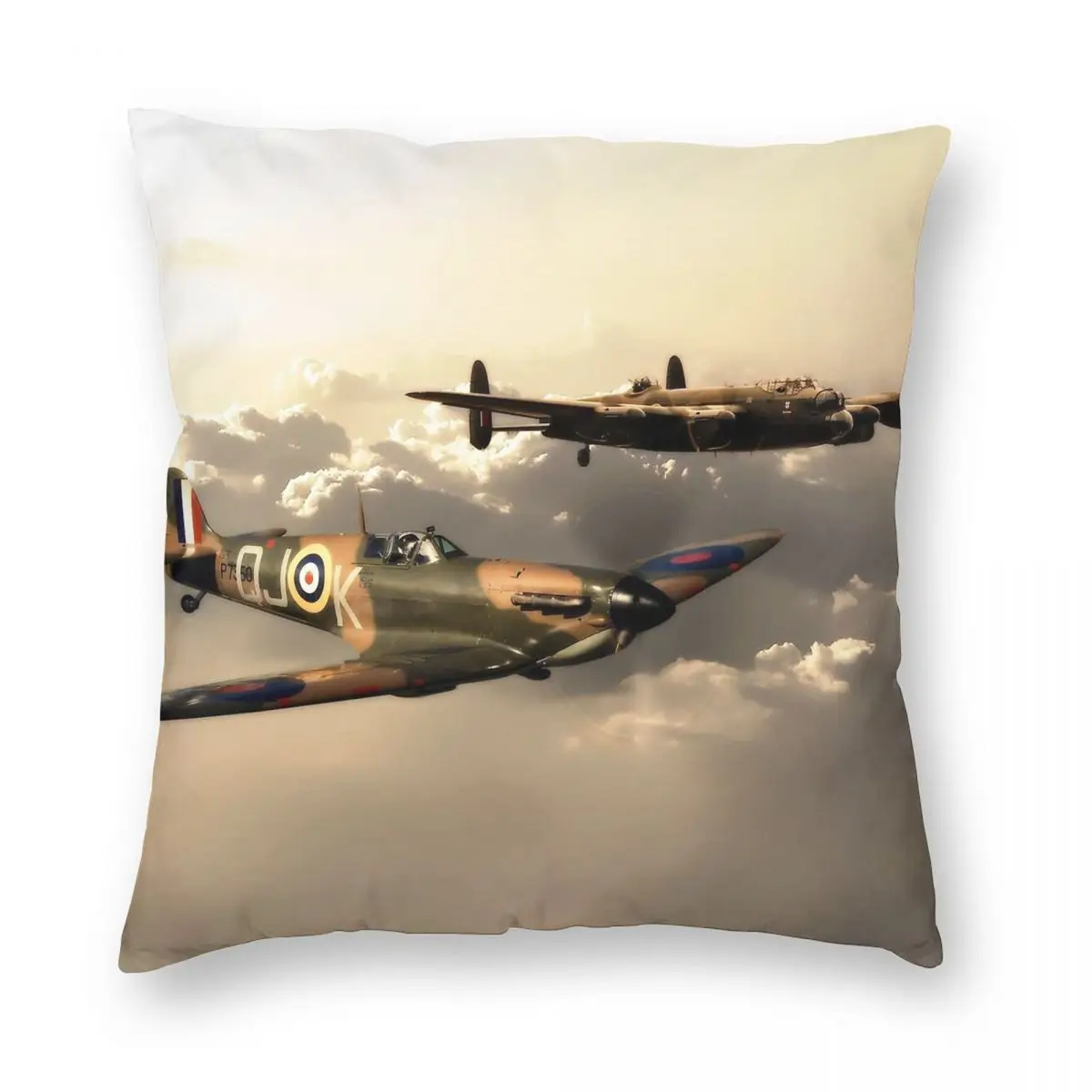 BBMF Spitfire And Lancaster funda de almohada de terciopelo de lino y poliéster, decoración creativa, funda de cojín de cama, venta al por mayor, 18"