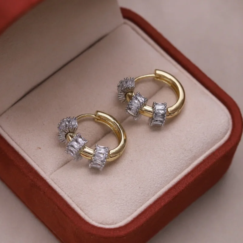 Korean new design fashion jewelry two-color plated metal drop zircon earrings elegant women's daily work accessories