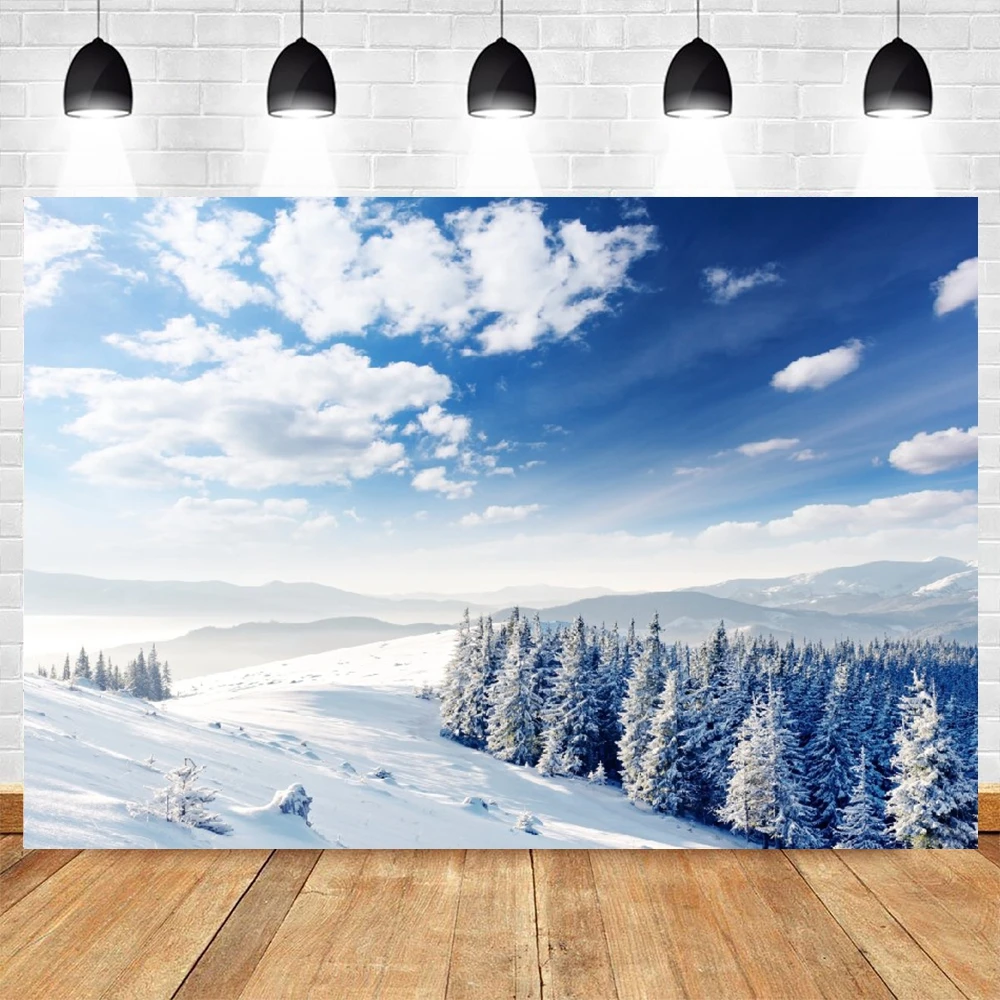 Ski Resort Scene Photography Backdrop Winter Blue Sky White Cloud Forest Natural Landscape Photographic Background Photo Props